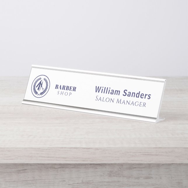 Kundenspezifischer Friseursalon mit Logo und elega Schreibtischnamensplakette (Vorderseite )