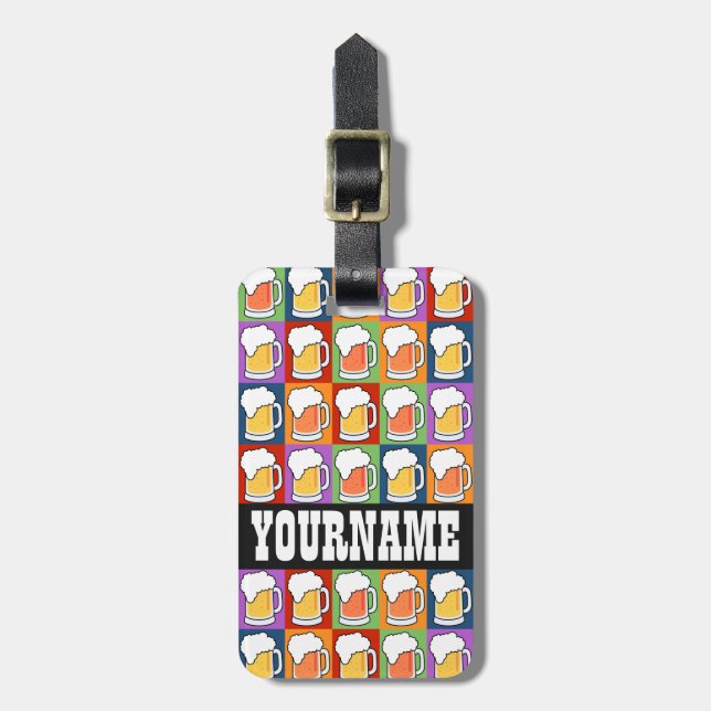 Kundenspezifischer Gepäckumbau der BIER Pop-Kunst Gepäckanhänger (Vorderseite vertikal)