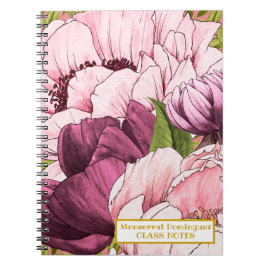 Kundenspezifischer Goldname Raffinierte Pink Peony Notizblock