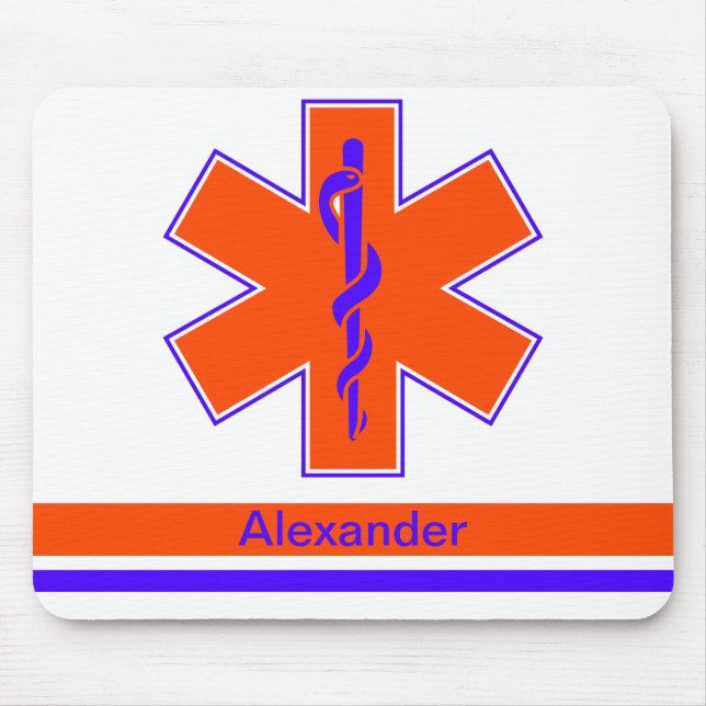 Kundenspezifischer Krankenwagen-orange und blauer Mousepad (Vorne)