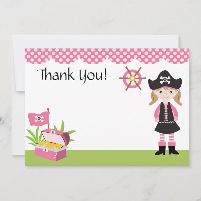Kundenspezifischer Mädchen-Pirat danken Ihnen Dankeskarte (Vorderseite)