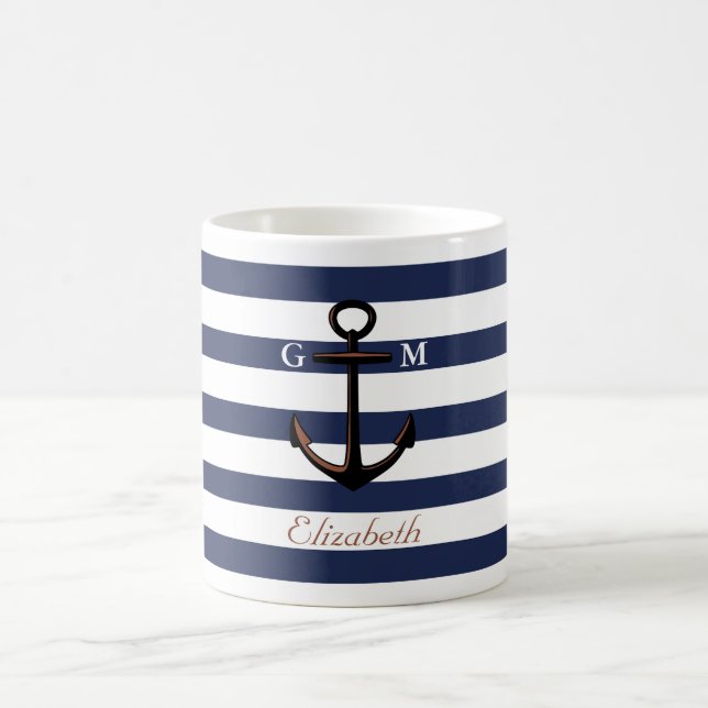 Kundenspezifischer Marine-Blau-Seemessinganker Kaffeetasse (Mittel)