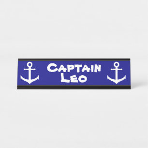 Kundenspezifischer Marine-Blau-und Weiß-Kapitän Schreibtischnamensplakette