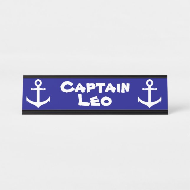 Kundenspezifischer Marine-Blau-und Weiß-Kapitän Schreibtischnamensplakette (Vorderseite )