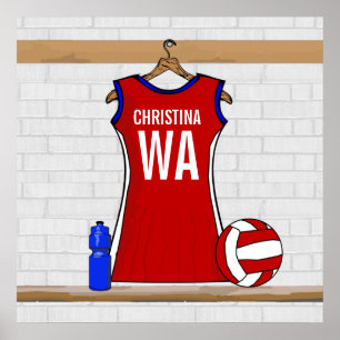 Kundenspezifischer Netball-einheitliches Rot mit Poster