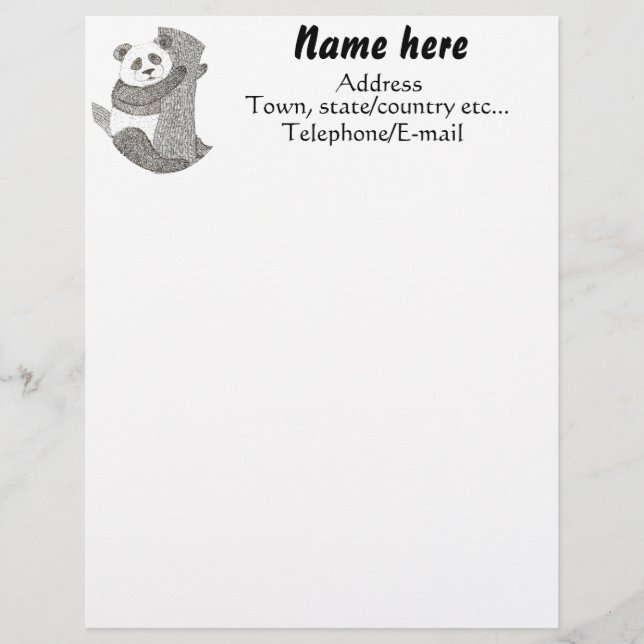 Kundenspezifischer Panda-Bärn-Briefkopf Briefbogen (Vorderseite)