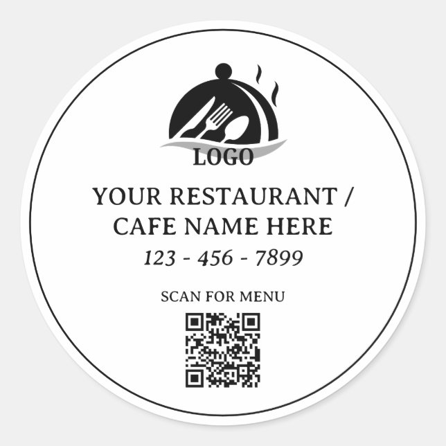Kundenspezifischer QR-Code für Restaurant oder Caf Runder Aufkleber (Vorderseite)