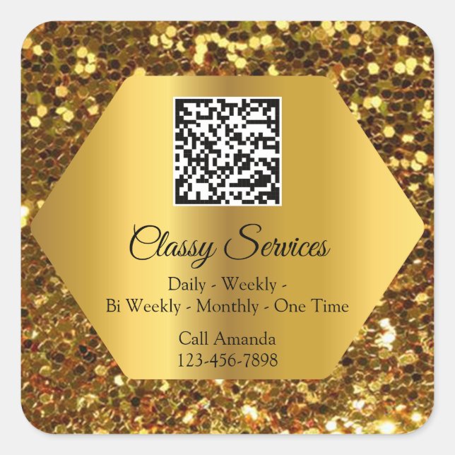 Kundenspezifischer QR-Code Gold Frame Name Gold Quadratischer Aufkleber (Vorderseite)