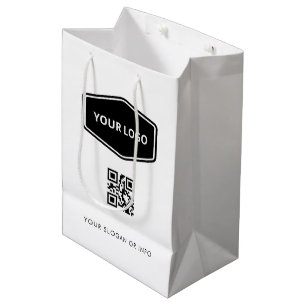 Kundenspezifischer QR-Code und weiße Werbung für G Mittlere Geschenktüte