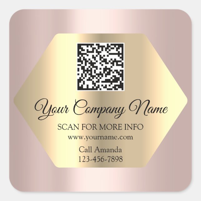 Kundenspezifischer QR-Code Werbe-Rose Gold Quadratischer Aufkleber (Vorderseite)