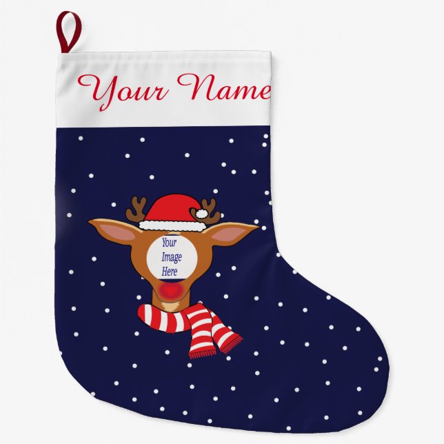 Kundenspezifischer Rudolph-Bild-WeihnachtsStrumpf Großer Weihnachtsstrumpf (Vorderseite)
