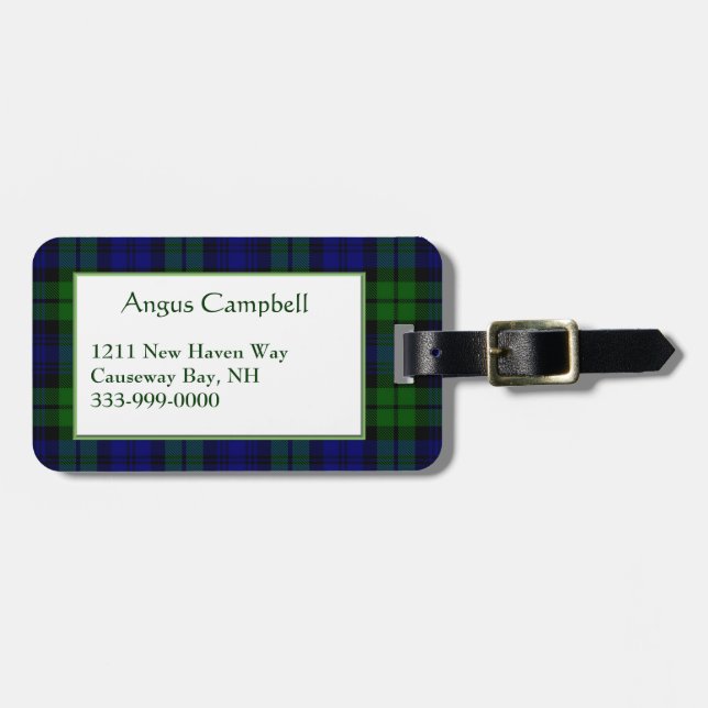Kundenspezifischer schwarzer Uhrtartan-karierter Gepäckanhänger (Vorderseite horizontal)