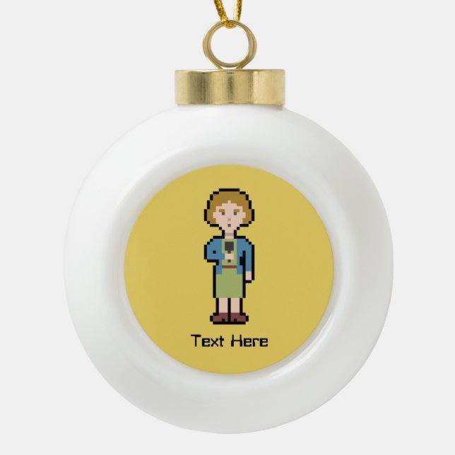 Kundenspezifischer Text-Frau-Reporter Keramik Kugel-Ornament (Vorderseite)