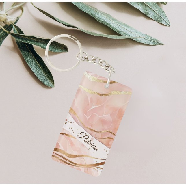 Kundenspezifischer Vorname Trendy Marble Rose Gold Schlüsselanhänger (Von Creator hochgeladen)