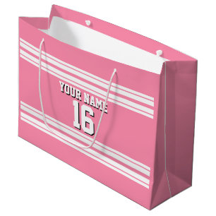 Kundenspezifischer Zahl-Name Flamingo-rosa weißer Große Geschenktüte