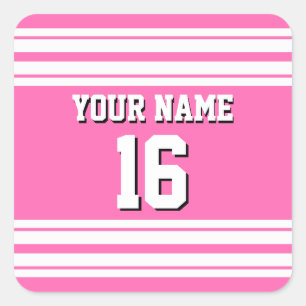 Kundenspezifischer Zahl-Name Pink-weißer Quadratischer Aufkleber
