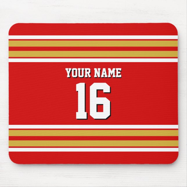 Kundenspezifischer Zahl-Name rotes Goldweißer Mousepad (Vorne)