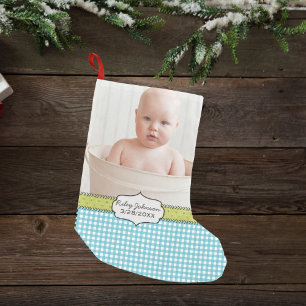 Kundenspezifisches Babyjungen-Fotonamen- und Kleiner Weihnachtsstrumpf