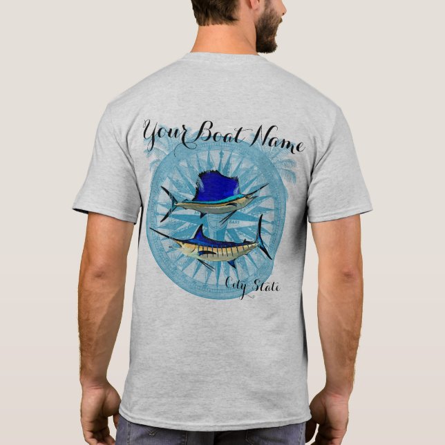 Kundenspezifisches Boots-Namen-Segelfisch- und T-Shirt (Rückseite)