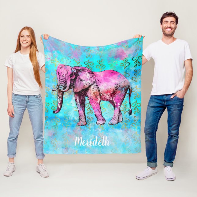 Kundenspezifisches Elefant-Aquarell-Rosa-blaues Fleecedecke (Beispiel)