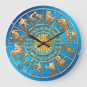 Kundenspezifisches Familien-Tierkreis-Zeichen-Gold Große Wanduhr