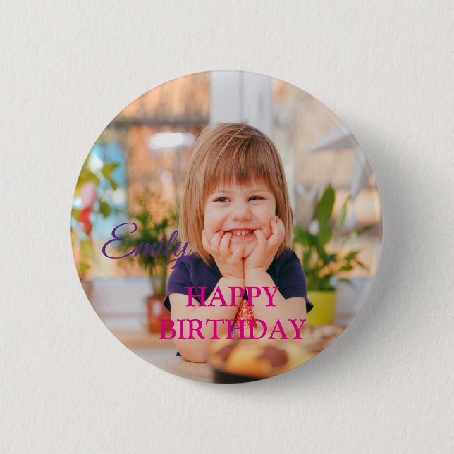 Kundenspezifisches Foto Happy Birthday Persönliche Button (Vorderseite)