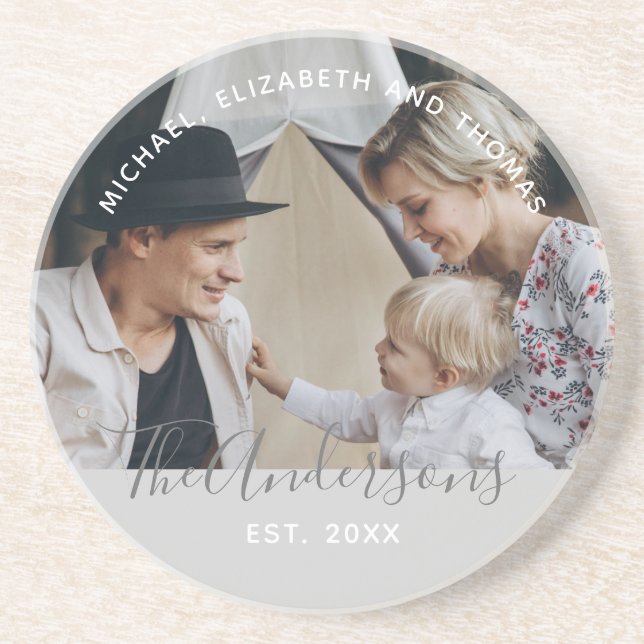 Kundenspezifisches Foto mit Familienname und fests Getränkeuntersetzer (Vorne)