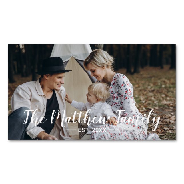Kundenspezifisches Foto mit Familienname und fests Magnetische Visitenkarte (Vorderseite)