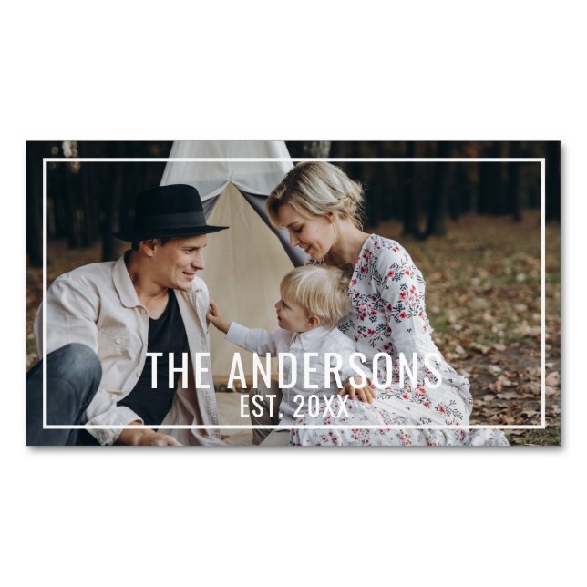 Kundenspezifisches Foto mit Familienname und fests Magnetische Visitenkarte (Vorderseite)