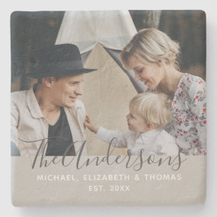 Kundenspezifisches Foto mit Familienname und fests Steinuntersetzer