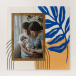 Kundenspezifisches Foto Modernes Abstraktes botani<br><div class="desc">Dieses stilvolle Puzzle bietet eine moderne Matisse inspirierte abstrakte botanische Illustration in Kobalt-Blau und Gelb,  die Ihr LieblingsFoto umrahmt.</div>