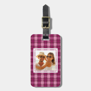 Kundenspezifisches Foto-Pixel Plaid_Magenta-Black Gepäckanhänger