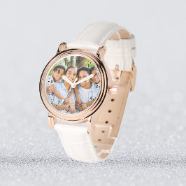 Kundenspezifisches Foto - Rose Gold und Weißleder Armbanduhr