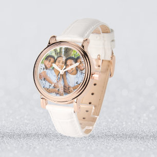Kundenspezifisches Foto - Rose Gold und Weißleder Armbanduhr