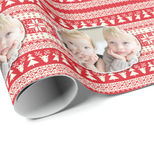 Kundenspezifisches Foto, rot und weiß, Weihnachten Geschenkpapier