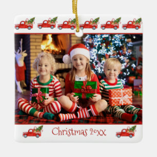 Kundenspezifisches Foto-rotes LKW-Weihnachten der Keramikornament