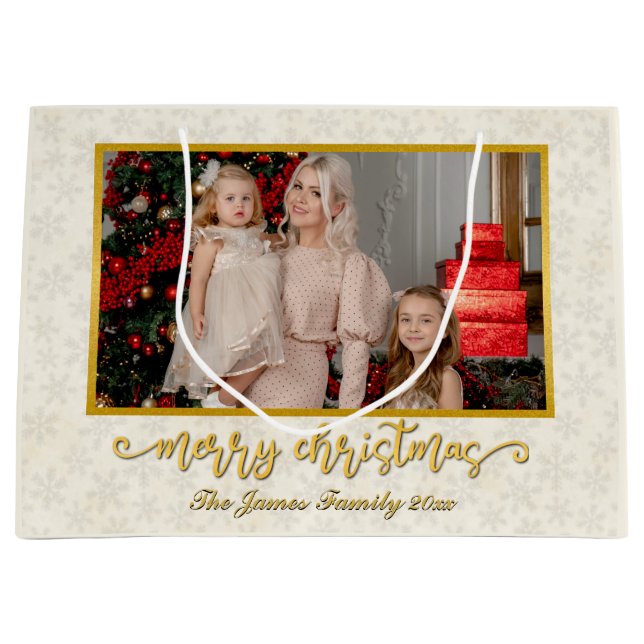 Kundenspezifisches Foto sorgt für fröhliche Weihna Große Geschenktüte (Vorderseite)