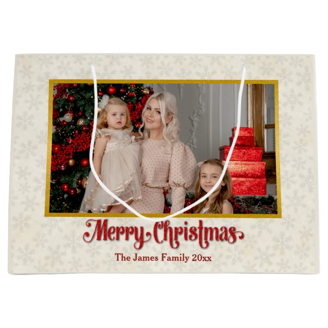 Kundenspezifisches Foto sorgt für fröhliche Weihna Große Geschenktüte (Vorderseite)