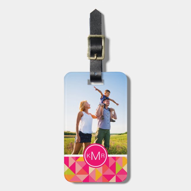 Kundenspezifisches Foto-u. Monogramm-Dreieckmuster Gepäckanhänger (Vorderseite vertikal)