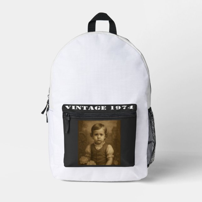 Kundenspezifisches Foto und Jahr Vintag Personalis Bedruckter Rucksack (Vorderseite)
