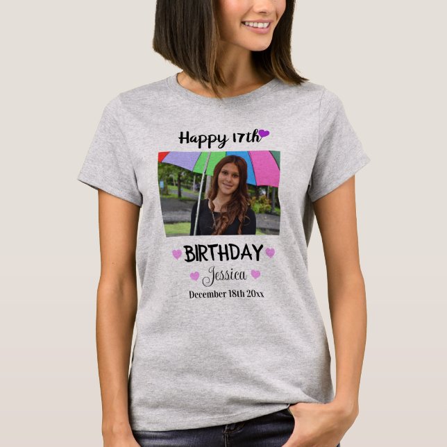 Kundenspezifisches Foto und Name glücklich 17. Geb T-Shirt (Vorderseite)