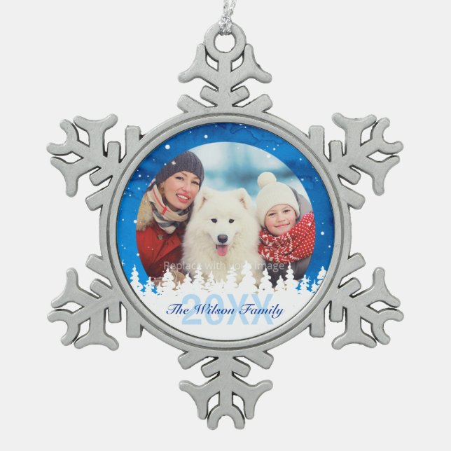 Kundenspezifisches Foto verziert | Schneeflocken Zinn-Ornament (Vorderseite)