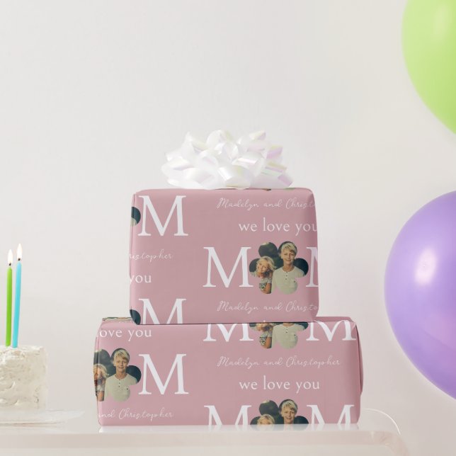 Kundenspezifisches Foto Wir Liebe Sie Mama Rosa Mu Geschenkpapier (Partygeschenke)