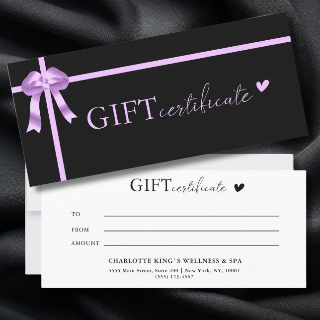 Kundenspezifisches Geschenkzertifikat (Customer specific, Luxury, Elegant, Ribbon, Salon, Black Business Gift Certificate.)