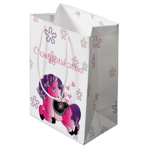 Kundenspezifisches glückliches kleines rosa Pony Mittlere Geschenktüte