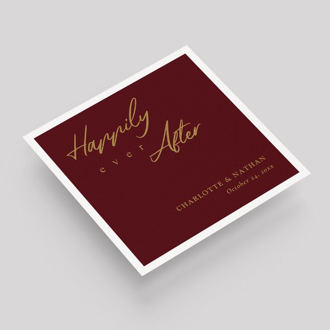 Kundenspezifisches Gold auf Burgund glücklich imme Serviette (Custom Gold on Burgundy Happily Ever After Wedding Napkins)