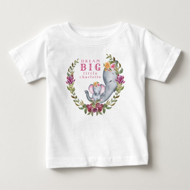 Kundenspezifisches großes kleines Elefant-rosa Baby T-shirt (Vorderseite)