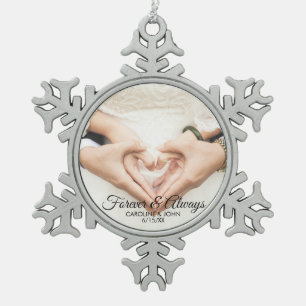 Kundenspezifisches Hochzeits-Verlobungs-Foto für Schneeflocken Zinn-Ornament