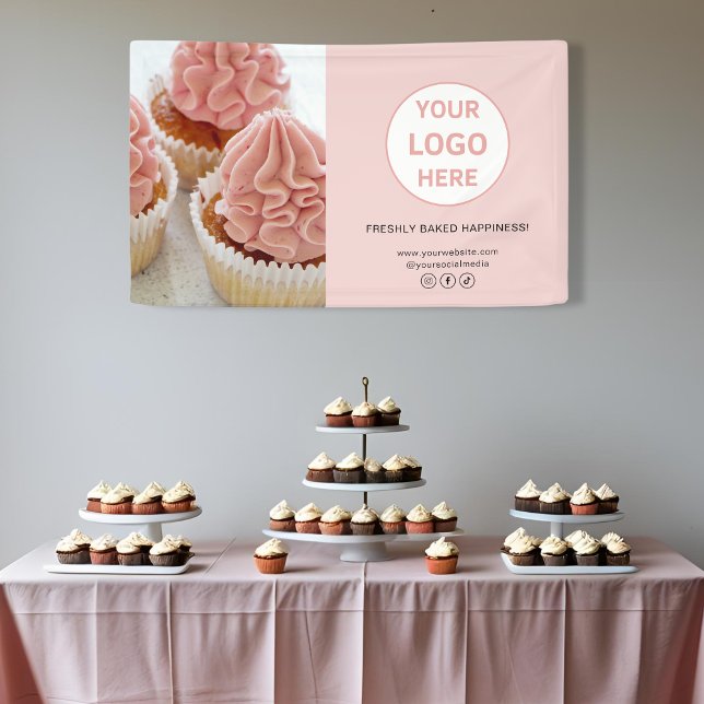 Kundenspezifisches Logo Foto Pink Bakery Business Banner (Custom Logo Photo Pink Bakery Business Banner)