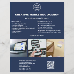 Kundenspezifisches Logo Foto QR Navy Blue Marketin Flyer